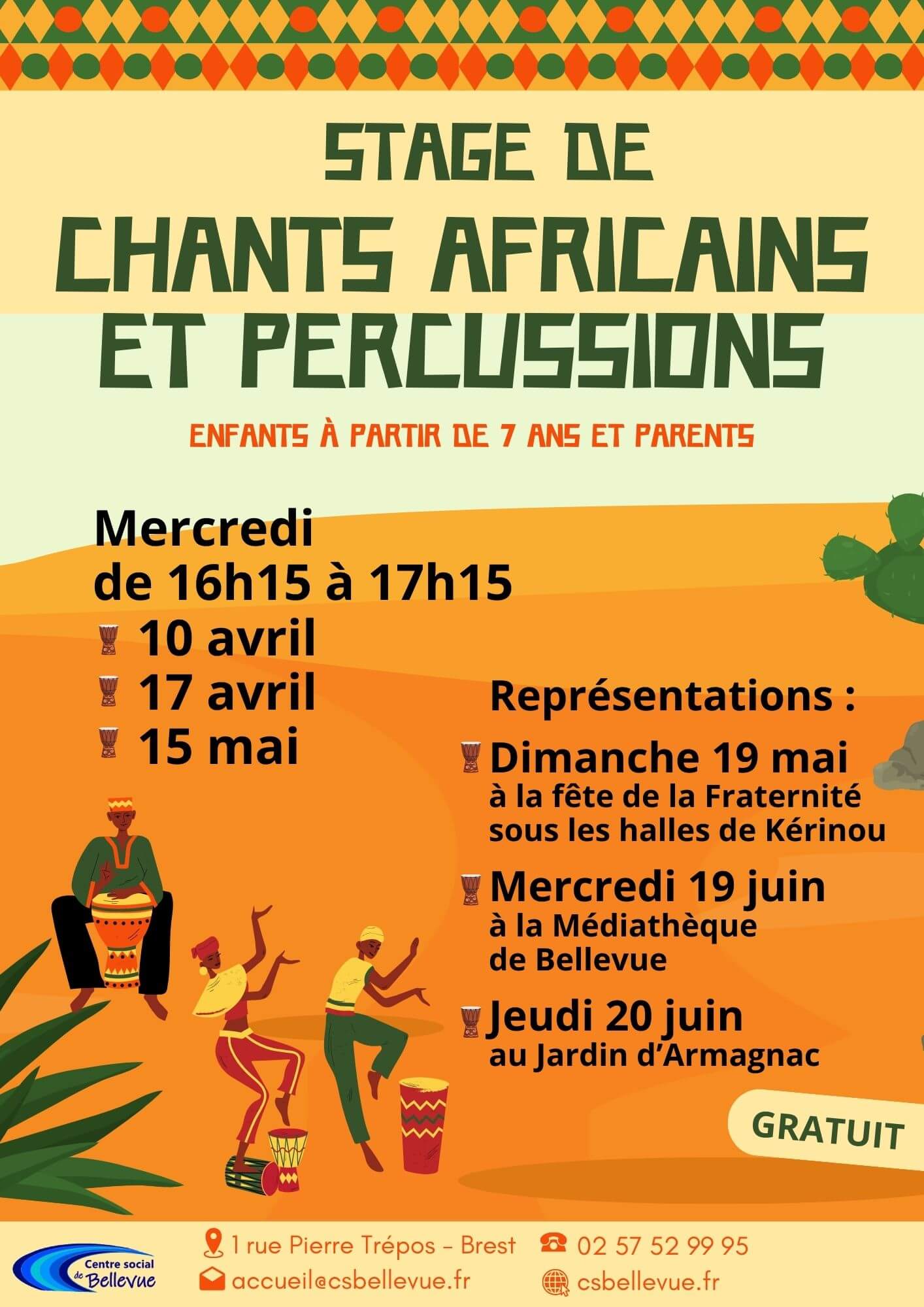 Stage-percussions-chants-africains-printemps-2024-centre-social-bellevue-brest